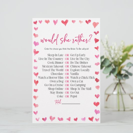 Hearts Would She Rather? Bridal Shower Game Briefpapier (Staand voorkant)