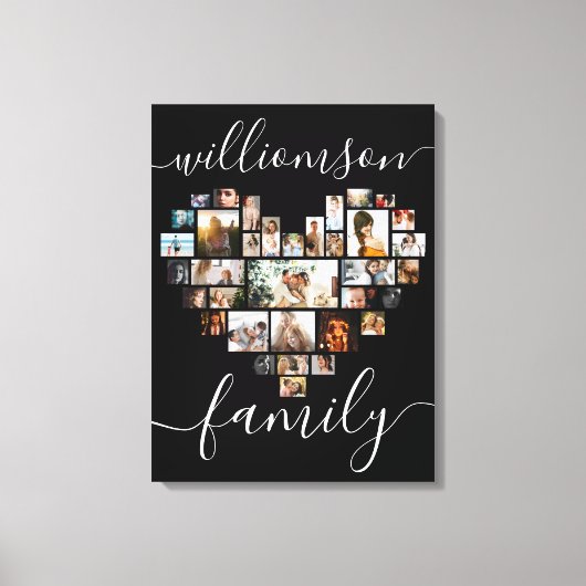 HeartShaped Photo Collage Family Script Caligraphy Canvas Afdruk (Voorkant)