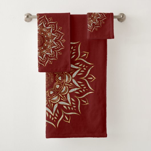 Heartsmandala faux glitter textuur bad handdoek (Insitu)