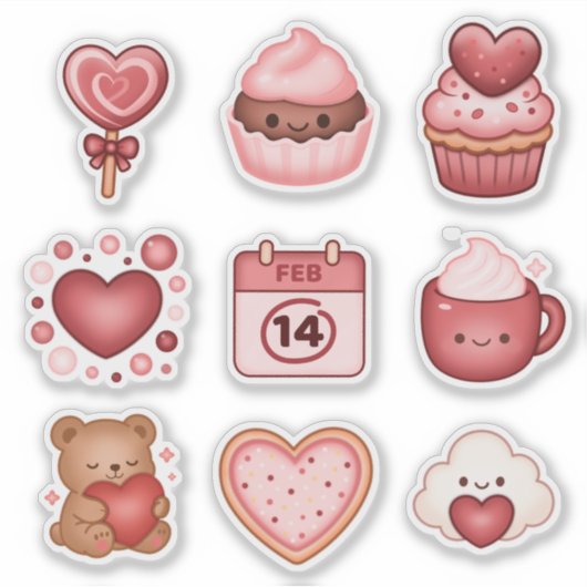 Heartstrings and Sparkles Valentines Stickers 9ct (Voorkant)