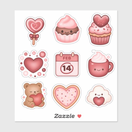 Heartstrings en Sparkles Valentijnstickers 9st Sticker (Vel)