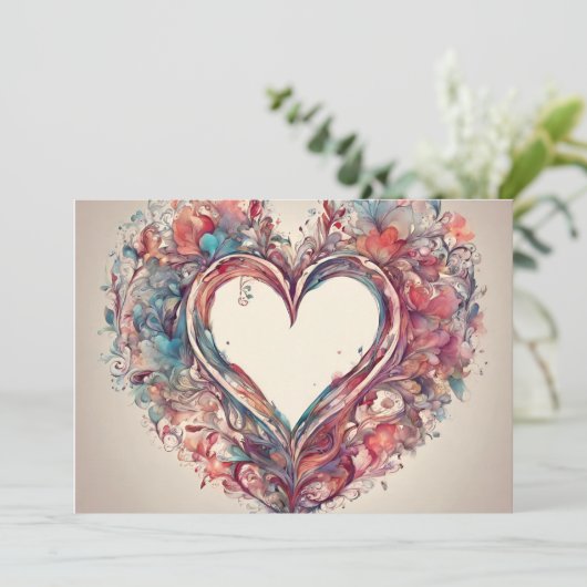 Heartstrings- waterverf hartschilderij kaart (Staand voorkant)