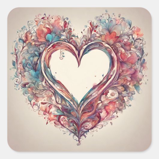 Heartstrings- waterverf hartschilderij vierkante sticker (Voorkant)
