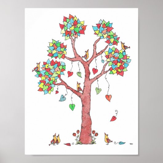 Heartstrings Waterverf Tree met Birds Poster (Voorkant)