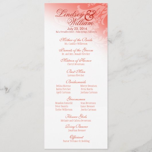 Heartstrings Weddenprogramma-perzik Programmakaart (Achterkant)