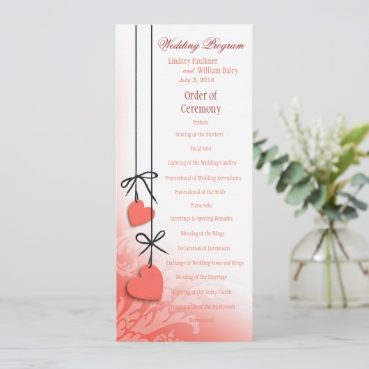 Heartstrings Weddenprogramma-perzik Programmakaart (Staand voorkant)