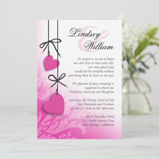 Heartstrings Wedding fuschia Kaart (Staand voorkant)