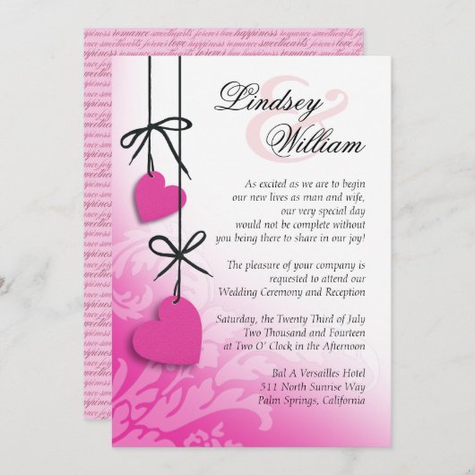 Heartstrings Wedding fuschia Kaart (Voorkant / Achterkant)