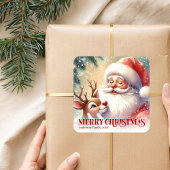 Heartwarming Personalized Santa and Rudolph Sticke Vierkante Sticker