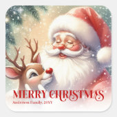 Heartwarming Personalized Santa and Rudolph Sticke Vierkante Sticker (Voorkant)