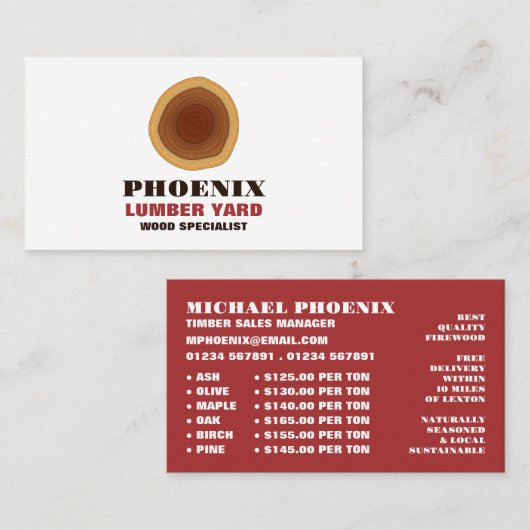 Heartwood Logo, hout/hout/houtwerf Visitekaartje (Voorkant / Achterkant)