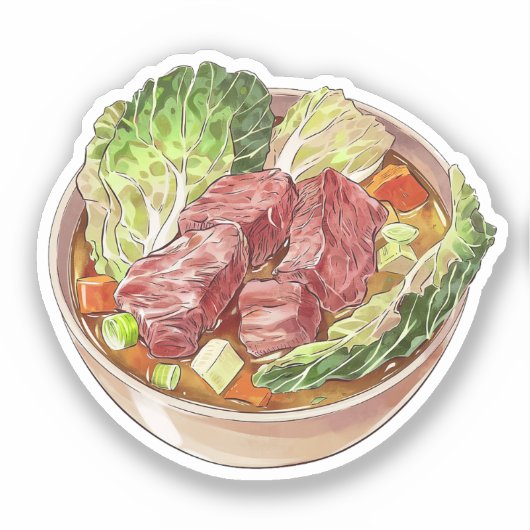 Hearty Beef en Kool Soep Illustratie Sticker (Voorkant)