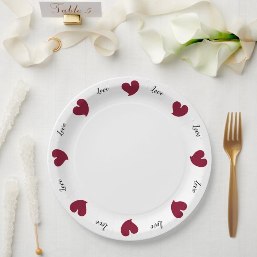 Hearty Hearts Bordeaux - Aangepaste tekst Papieren Bordje (Huwelijk)