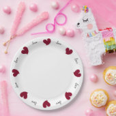 Hearty Hearts Bordeaux - Aangepaste tekst Papieren Bordje (Feest)