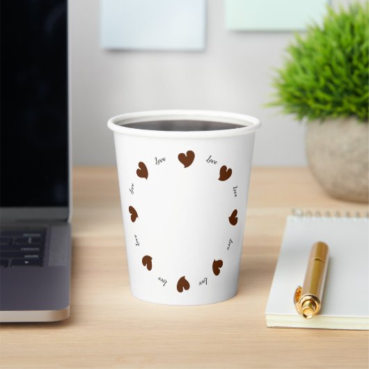 Hearty Hearts Dark Brown - Custom Text  Paper Cups Papieren Bekers (Insitu)