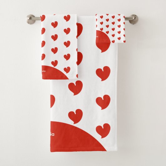 Hearty Hearts - Red and White Custom Text - Bad Handdoek (Insitu)