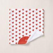 Hearty Hearts - Red and White Custom Text - Bad Handdoek (Wasdoekje)