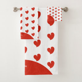 Hearty Hearts - Rood en Wit Eigen Tekst - Bad Handdoek