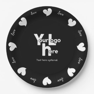 Hearty Hearts White and Black-Custom Text and Logo Papieren Bordje