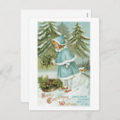 Hearty Kerstmis wil Vintage Retro Feestdagenkaart (Voorkant / Achterkant)