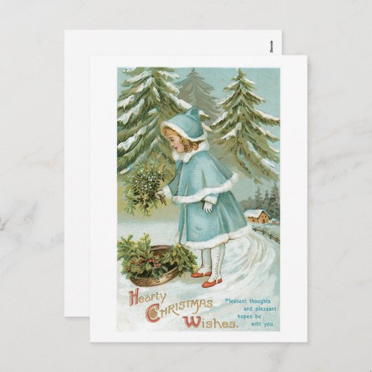 Hearty Kerstmis wil Vintage Retro Feestdagenkaart (Voorkant / Achterkant)