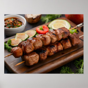 Hearty Shish Kebab met gegrild vlees en groenten Poster