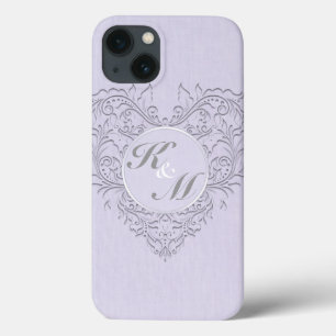 HeartyChic Lavender linen Damask hart iPhone 13 Hoesje