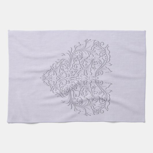 HeartyChic Lavender linen Damask hart Theedoek (Horizontaal)