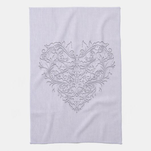 HeartyChic Lavender linen Damask hart Theedoek (Verticaal)