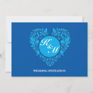 HeartyParty Cobalt Blue en Turquoise Damask Heart Kaart