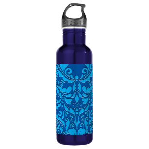 HeartyParty Cobalt Blue en Turquoise Damask Heart Waterfles