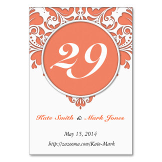 HeartyParty Coral & White Damask Heart Kaart