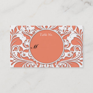 HeartyParty Koral en White Damask Heart Visitekaartje