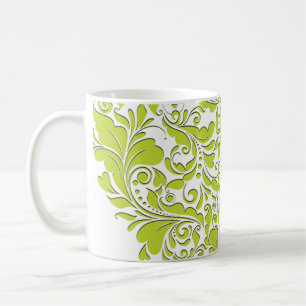 HeartyParty Lime Green & White Damask Heart Koffiemok