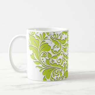 HeartyParty Lime Green & White Damask Heart Koffiemok