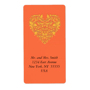 HeartyParty Oranje en Geel Damask Heart Etiket