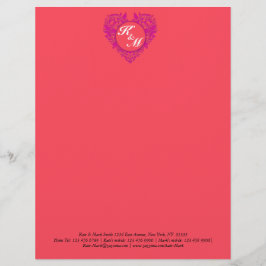 HeartyParty Raspberry en Magenta Damask Heart Briefhoofd Ontwerp