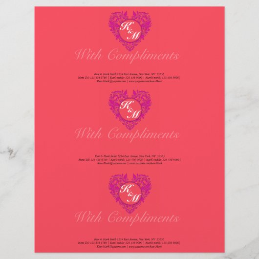 HeartyParty Raspberry en Magenta Damask Heart Briefhoofd Sjabloon (Voorkant)