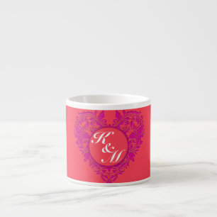 HeartyParty Raspberry en Magenta Damask Heart Espresso Kop