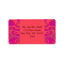 HeartyParty Raspberry en Magenta Damask Heart Etiket