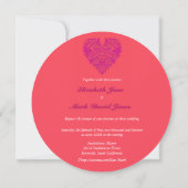 HeartyParty Raspberry en Magenta Damask Heart Kaart (Achterkant)