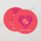 HeartyParty Raspberry en Magenta Damask Heart Kaart (Voorkant / Achterkant)