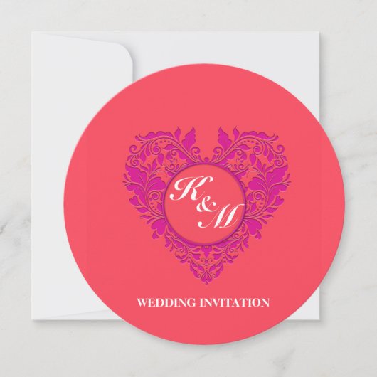 HeartyParty Raspberry en Magenta Damask Heart Kaart (Voorkant)