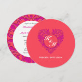 HeartyParty Raspberry en Magenta Damask Heart Kaart (Voorkant / Achterkant)