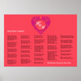 HeartyParty Raspberry en Magenta Damask Heart Poster