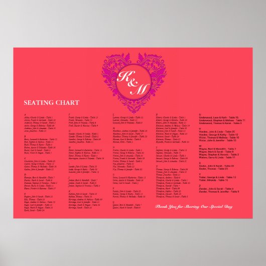 HeartyParty Raspberry en Magenta Damask Heart Poster (Voorkant)