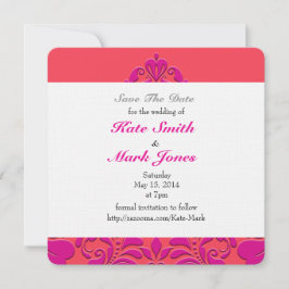 HeartyParty Raspberry en Magenta Damask Heart Save The Date