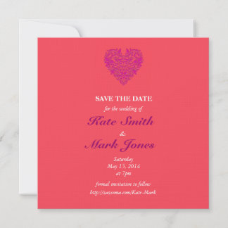 HeartyParty Raspberry en Magenta Damask Heart Save The Date