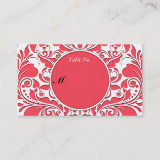 HeartyParty Raspberry Red en White Damask Heart Visitekaartje