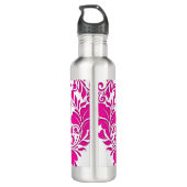 HeartyParty roze magenta en White Damask Heart Waterfles (Achterkant)